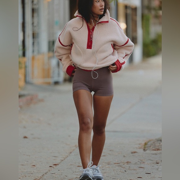 NWT Free People Mountain High Half Zip Fleece Pullover in Ballet Slipper Pink - Picture 4 of 10